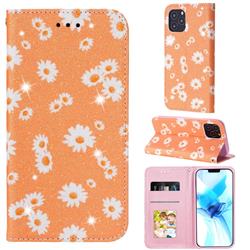 Ultra Slim Daisy Sparkle Glitter Powder Magnetic Leather Wallet Case for iPhone 12 / 12 Pro (6.1 inch) - Orange