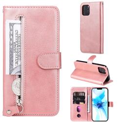 Retro Luxury Zipper Leather Phone Wallet Case for iPhone 12 / 12 Pro (6.1 inch) - Pink