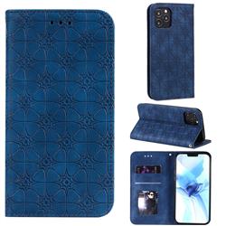 Intricate Embossing Four Leaf Clover Leather Wallet Case for iPhone 12 / 12 Pro (6.1 inch) - Dark Blue