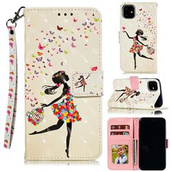 Flower Girl 3D Painted Leather Phone Wallet Case for iPhone 12 / 12 Pro (6.1 inch)