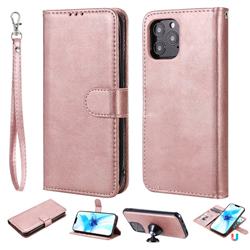 Retro Greek Detachable Magnetic PU Leather Wallet Phone Case for iPhone 12 / 12 Pro (6.1 inch) - Rose Gold