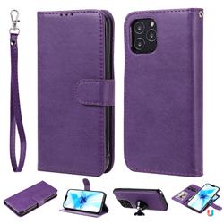 Retro Greek Detachable Magnetic PU Leather Wallet Phone Case for iPhone 12 / 12 Pro (6.1 inch) - Purple