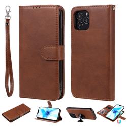 Retro Greek Detachable Magnetic PU Leather Wallet Phone Case for iPhone 12 / 12 Pro (6.1 inch) - Brown