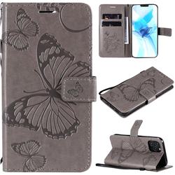 Embossing 3D Butterfly Leather Wallet Case for iPhone 12 / 12 Pro (6.1 inch) - Gray