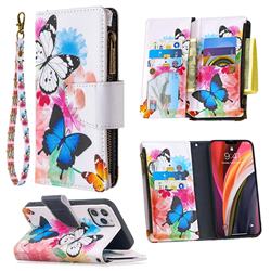 Vivid Flying Butterflies Binfen Color BF03 Retro Zipper Leather Wallet Phone Case for iPhone 12 / 12 Pro (6.1 inch)