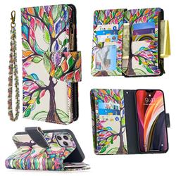 The Tree of Life Binfen Color BF03 Retro Zipper Leather Wallet Phone Case for iPhone 12 / 12 Pro (6.1 inch)