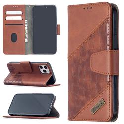 BinfenColor BF04 Color Block Stitching Crocodile Leather Case Cover for iPhone 12 / 12 Pro (6.1 inch) - Brown
