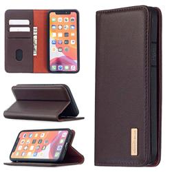 Binfen Color BF06 Luxury Classic Genuine Leather Detachable Magnet Holster Cover for iPhone 12 / 12 Pro (6.1 inch) - Dark Brown