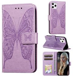 Intricate Embossing Vivid Butterfly Leather Wallet Case for iPhone 12 / 12 Pro (6.1 inch) - Purple
