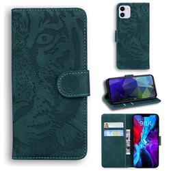 Intricate Embossing Tiger Face Leather Wallet Case for iPhone 12 / 12 Pro (6.1 inch) - Green