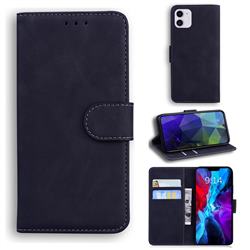 Retro Classic Skin Feel Leather Wallet Phone Case for iPhone 12 / 12 Pro (6.1 inch) - Black
