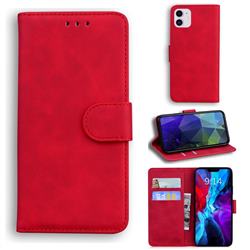 Retro Classic Skin Feel Leather Wallet Phone Case for iPhone 12 / 12 Pro (6.1 inch) - Red