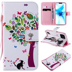 Cat and Tree PU Leather Wallet Case for iPhone 12 / 12 Pro (6.1 inch)