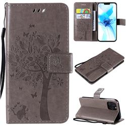 Embossing Butterfly Tree Leather Wallet Case for iPhone 12 / 12 Pro (6.1 inch) - Grey
