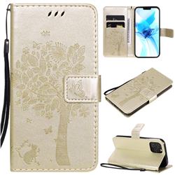 Embossing Butterfly Tree Leather Wallet Case for iPhone 12 / 12 Pro (6.1 inch) - Champagne
