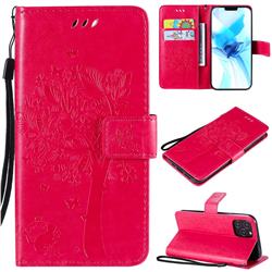 Embossing Butterfly Tree Leather Wallet Case for iPhone 12 / 12 Pro (6.1 inch) - Rose