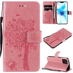 Embossing Butterfly Tree Leather Wallet Case for iPhone 12 / 12 Pro (6.1 inch) - Pink