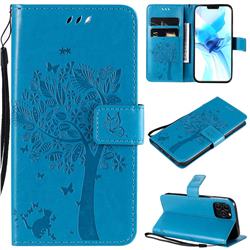Embossing Butterfly Tree Leather Wallet Case for iPhone 12 / 12 Pro (6.1 inch) - Blue