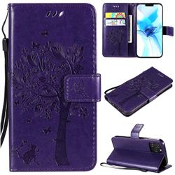 Embossing Butterfly Tree Leather Wallet Case for iPhone 12 / 12 Pro (6.1 inch) - Purple