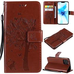 Embossing Butterfly Tree Leather Wallet Case for iPhone 12 / 12 Pro (6.1 inch) - Coffee