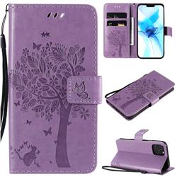 Embossing Butterfly Tree Leather Wallet Case for iPhone 12 / 12 Pro (6.1 inch) - Violet