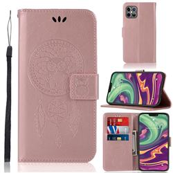 Intricate Embossing Owl Campanula Leather Wallet Case for iPhone 12 / 12 Pro (6.1 inch) - Rose Gold