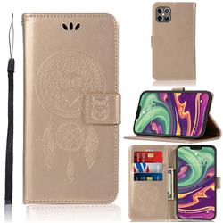 Intricate Embossing Owl Campanula Leather Wallet Case for iPhone 12 / 12 Pro (6.1 inch) - Champagne