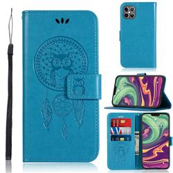 Intricate Embossing Owl Campanula Leather Wallet Case for iPhone 12 / 12 Pro (6.1 inch) - Blue