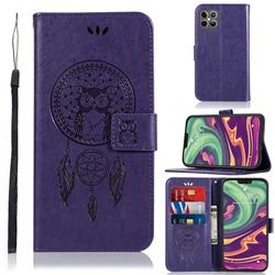 Intricate Embossing Owl Campanula Leather Wallet Case for iPhone 12 / 12 Pro (6.1 inch) - Purple