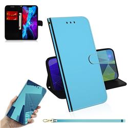 Shining Mirror Like Surface Leather Wallet Case for iPhone 12 / 12 Pro (6.1 inch) - Blue