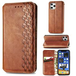 Ultra Slim Fashion Business Card Magnetic Automatic Suction Leather Flip Cover for iPhone 12 / 12 Pro (6.1 inch) - Brown