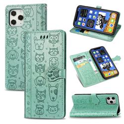 Embossing Dog Paw Kitten and Puppy Leather Wallet Case for iPhone 12 / 12 Pro (6.1 inch) - Green