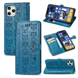 Embossing Dog Paw Kitten and Puppy Leather Wallet Case for iPhone 12 / 12 Pro (6.1 inch) - Blue
