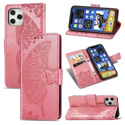 Embossing Mandala Flower Butterfly Leather Wallet Case for iPhone 12 / 12 Pro (6.1 inch) - Pink