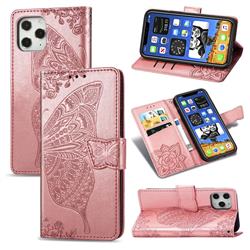 Embossing Mandala Flower Butterfly Leather Wallet Case for iPhone 12 / 12 Pro (6.1 inch) - Rose Gold