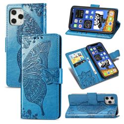 Embossing Mandala Flower Butterfly Leather Wallet Case for iPhone 12 / 12 Pro (6.1 inch) - Blue