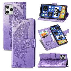 Embossing Mandala Flower Butterfly Leather Wallet Case for iPhone 12 / 12 Pro (6.1 inch) - Light Purple