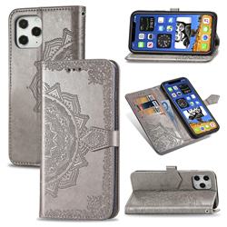 Embossing Imprint Mandala Flower Leather Wallet Case for iPhone 12 / 12 Pro (6.1 inch) - Gray