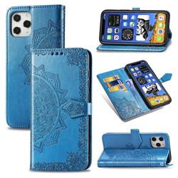 Embossing Imprint Mandala Flower Leather Wallet Case for iPhone 12 / 12 Pro (6.1 inch) - Blue