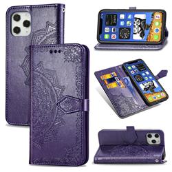 Embossing Imprint Mandala Flower Leather Wallet Case for iPhone 12 / 12 Pro (6.1 inch) - Purple