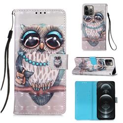 Sweet Gray Owl 3D Painted Leather Wallet Case for iPhone 12 / 12 Pro (6.1 inch)