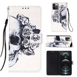 Skull Flower 3D Painted Leather Wallet Case for iPhone 12 / 12 Pro (6.1 inch)