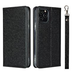 Ultra Slim Magnetic Automatic Suction Silk Lanyard Leather Flip Cover for iPhone 12 / 12 Pro (6.1 inch) - Black