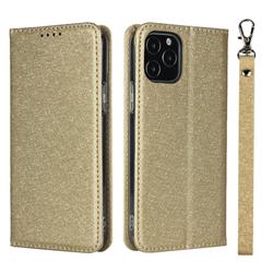 Ultra Slim Magnetic Automatic Suction Silk Lanyard Leather Flip Cover for iPhone 12 / 12 Pro (6.1 inch) - Golden