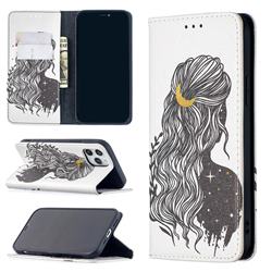 Girl with Long Hair Slim Magnetic Attraction Wallet Flip Cover for iPhone 12 / 12 Pro (6.1 inch)