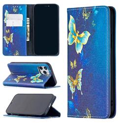 Gold Butterfly Slim Magnetic Attraction Wallet Flip Cover for iPhone 12 / 12 Pro (6.1 inch)