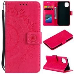 Intricate Embossing Datura Leather Wallet Case for iPhone 12 / 12 Pro (6.1 inch) - Rose Red