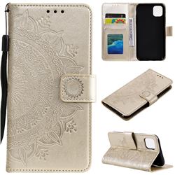 Intricate Embossing Datura Leather Wallet Case for iPhone 12 / 12 Pro (6.1 inch) - Golden