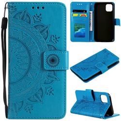 Intricate Embossing Datura Leather Wallet Case for iPhone 12 / 12 Pro (6.1 inch) - Blue