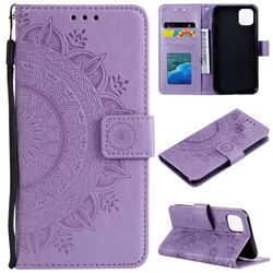 Intricate Embossing Datura Leather Wallet Case for iPhone 12 / 12 Pro (6.1 inch) - Purple